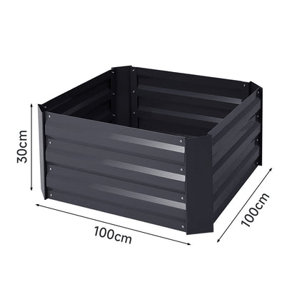 Charcoal Black 100cm W Galvanized Steel Square Raised Garden Bed Planter Box