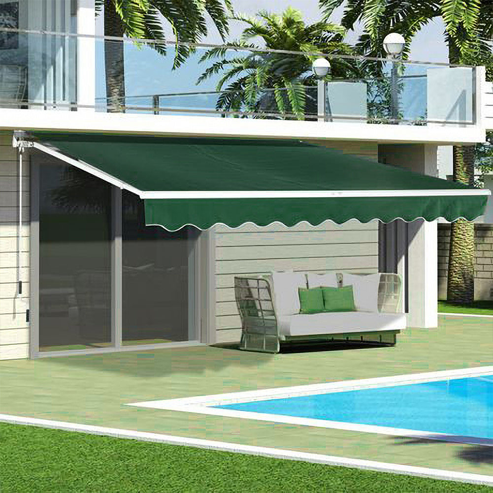 Outdoor Retractable DIY Manual Patio Awning Canopy Garden Shade Shelter, Green 400x300CM