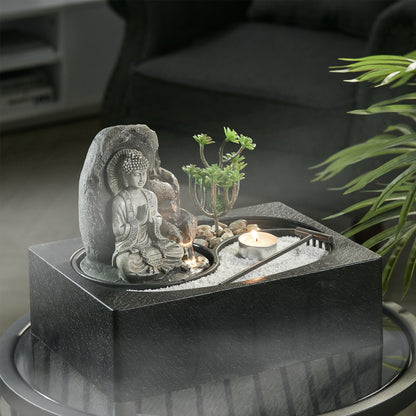 Buddha Zen Tabletop Fountain with LED Lights and Succulents