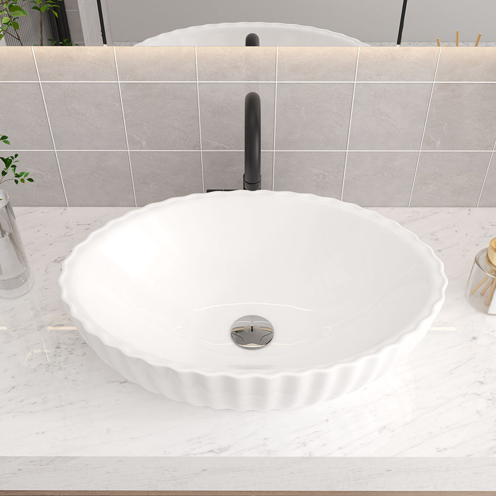 Artistic Oval Bathroom Vessel Sink Gloss White Basin Sink