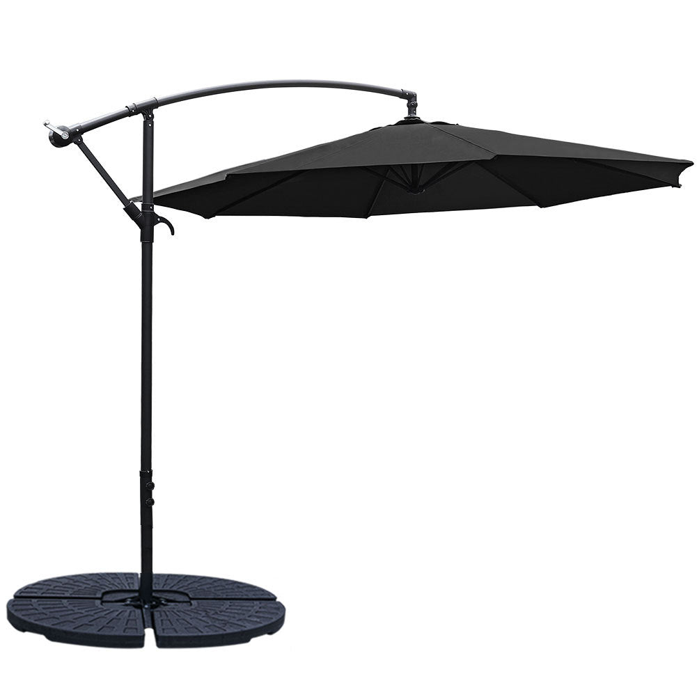 3M Banana Parasol Patio Umbrella Sun Shade Shelter with Fanshaped Base, Black