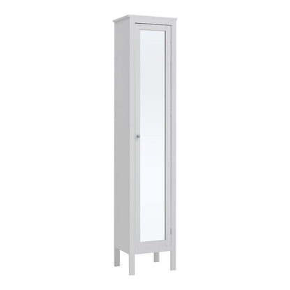 Slim White Tall Cabinet with Mirror Door