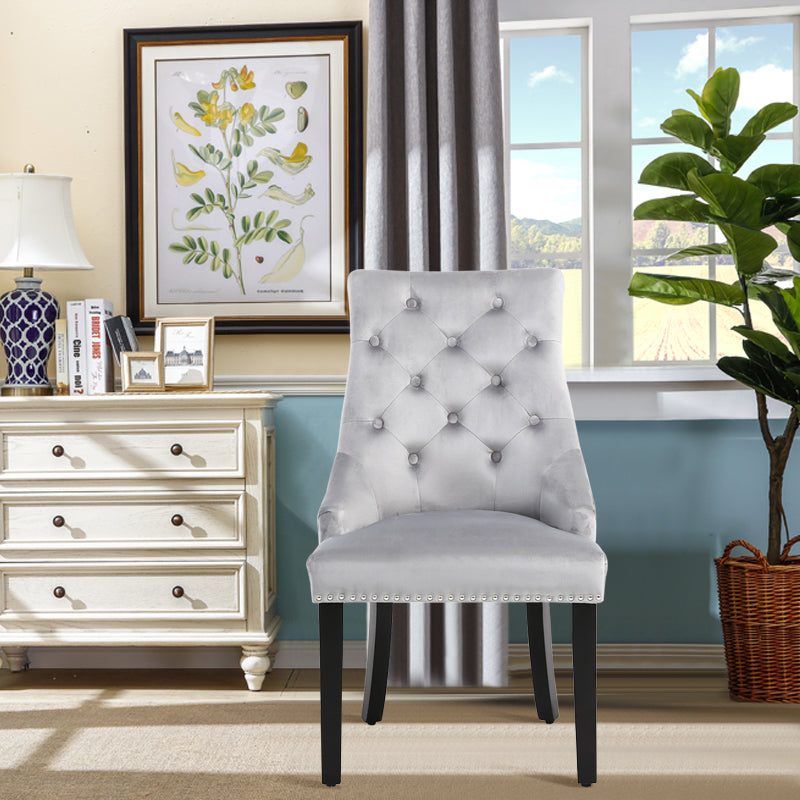 Set of 2 Tufted Velvet Buttoned Dining Chair, Light Grey