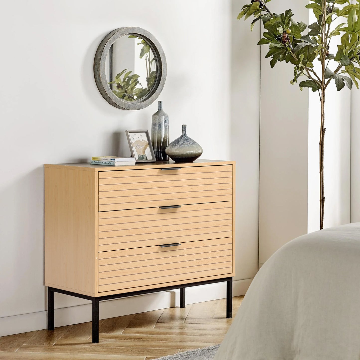 Small Rustic Wood Cabinet with Three Drawers