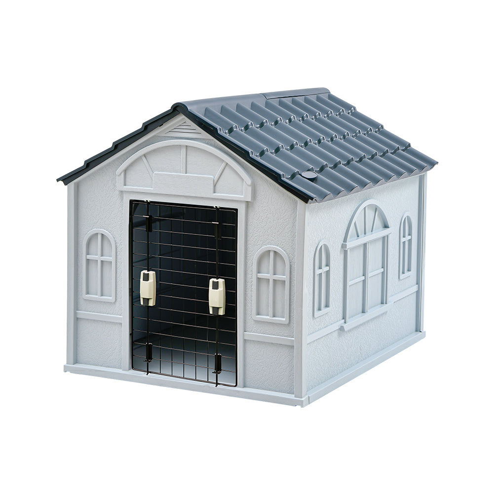 Grey Small Plastic Dog House Kennel with Steel Door