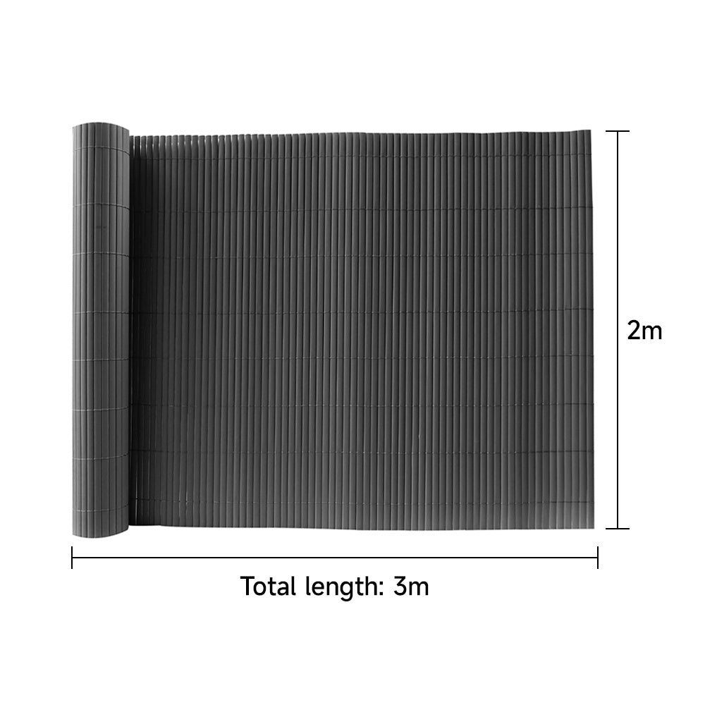 Dark Grey PVC Fence Screen Bamboo Mat Border Panel Garden Wall Privacy Protect 2x3M