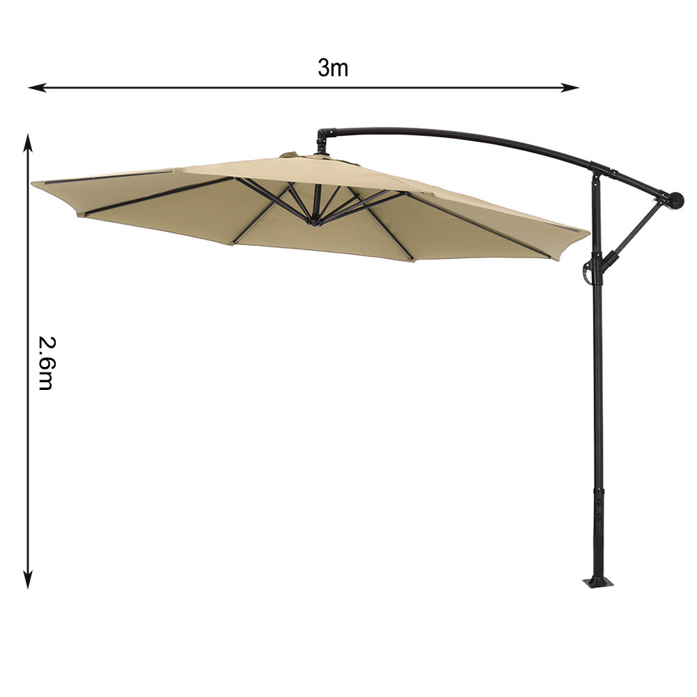 3M Banana Parasol Patio Umbrella Sun Shade Shelter with Fanshaped Base, Taupe
