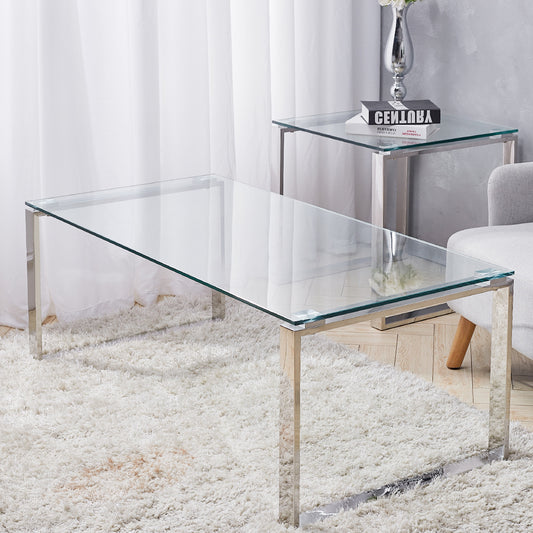 Widen Tempered Glass Console Table with Chrome Stainless Legs