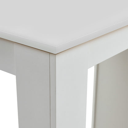 White Wooden Bar Table with Open Shelves White Table Top