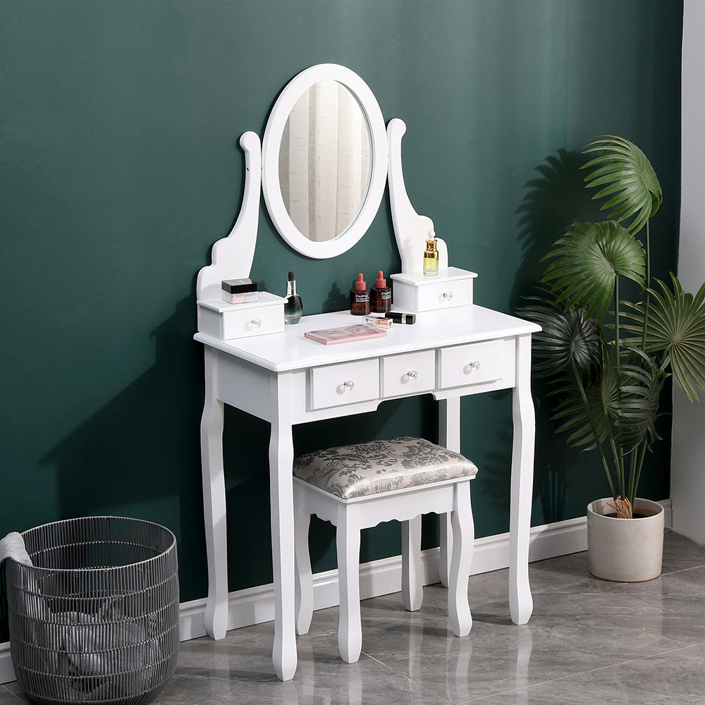 White 75cm Makeup Vanity Desk with Mirror and Stool