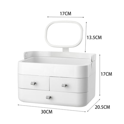 White Makeup Organizer with Mirror and Drawers