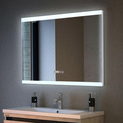 Rectangular Frameless AntiFog LED Vanity Mirror with Clock,80x60