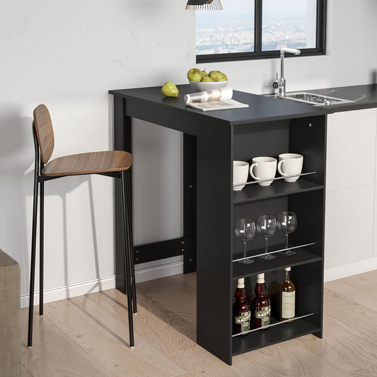 Modern Bar Dining Table with 3 Layer Rack Black