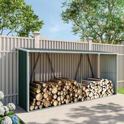 Green Zinc Steel Firewood Log Storage Shed