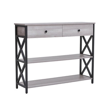 Grey Narrow Wooden Console Table with Drawers