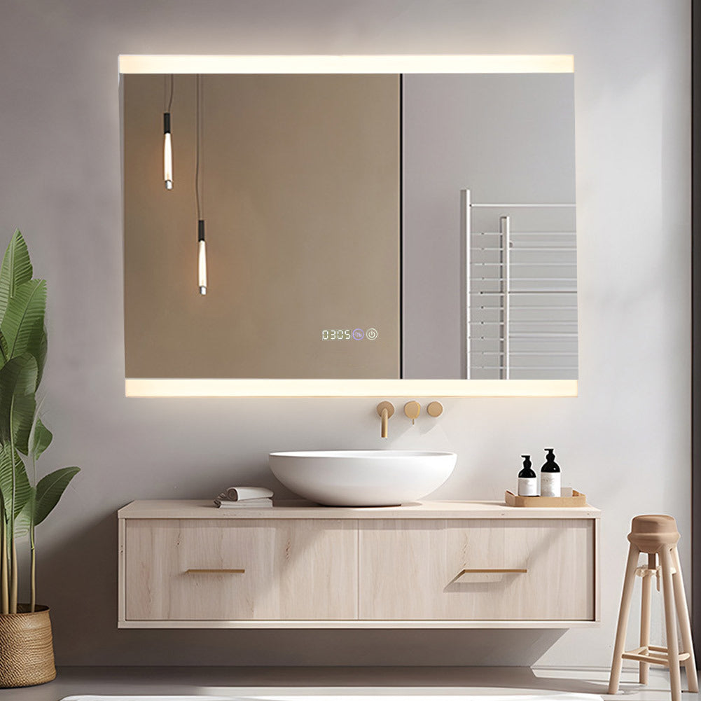 Rectangular Frameless AntiFog LED Vanity Mirror with Clock,80x60