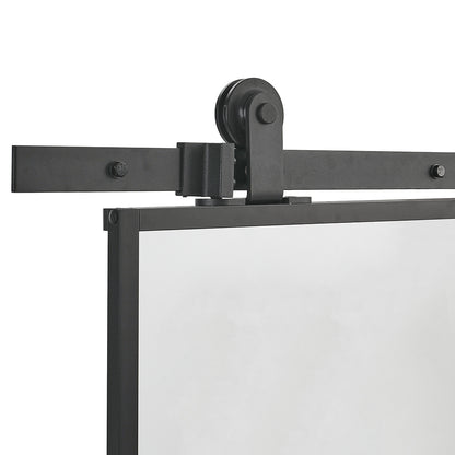 8 Frosted Glass Black Barn Door with Sliding Hardware Kit