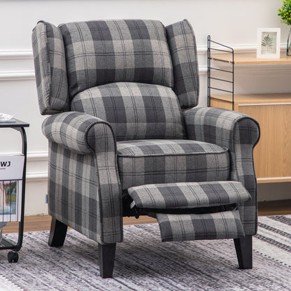 Fabric Wingback Recliner Armchair with Retractable Footrest , Grey Mix