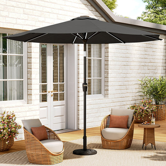 3M Large Garden LED Parasol Outdoor Beach Umbrella with Light Sun Shade Crank Tilt with 10KG Round Base, Gark Grey