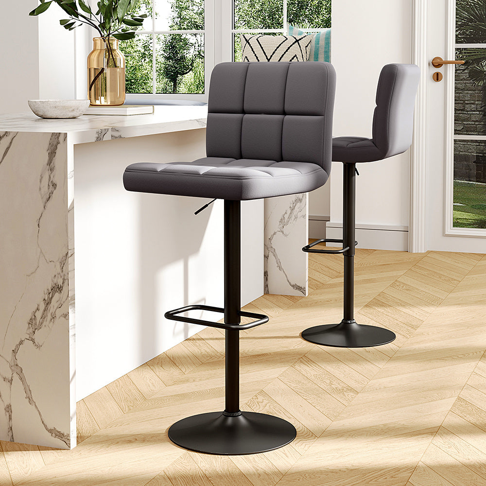 Grey 2 Pcs Velvet Upholstery Bar Stools High chairs Breakfast Dining stools with Low Backrest