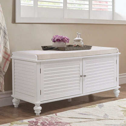 White Shutter Door Shoe Cabinet Storage Bench