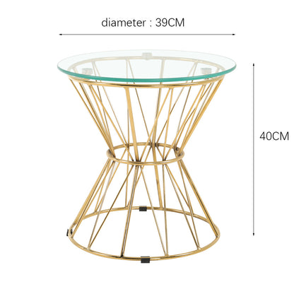 Modern Round Tempered Glass Side Table Steel Leg Gold