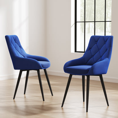 Set of 2 Blue Velvet Metal Legs Button Upholstered Dining Chair