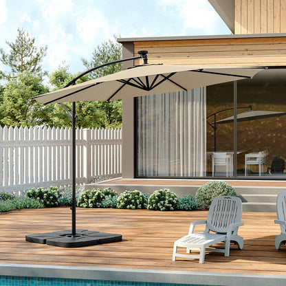 3M Large Garden Hanging LED Parasol Cantilever Sun Shade Banana Umbrella with Petal Base, Beige