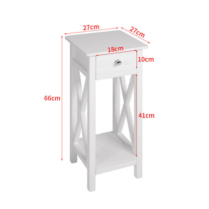 Modern Side Table Nightstand with Bottom Shelf for Living Room Bedroom White