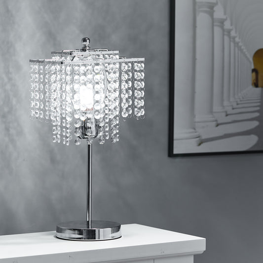 Modern Bedside Square Crystal Table Lamp Chrome Base