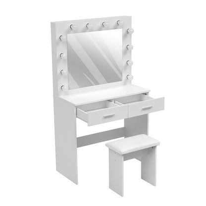 White Hollywood Dressing Table Set with Large Lighted Mirror