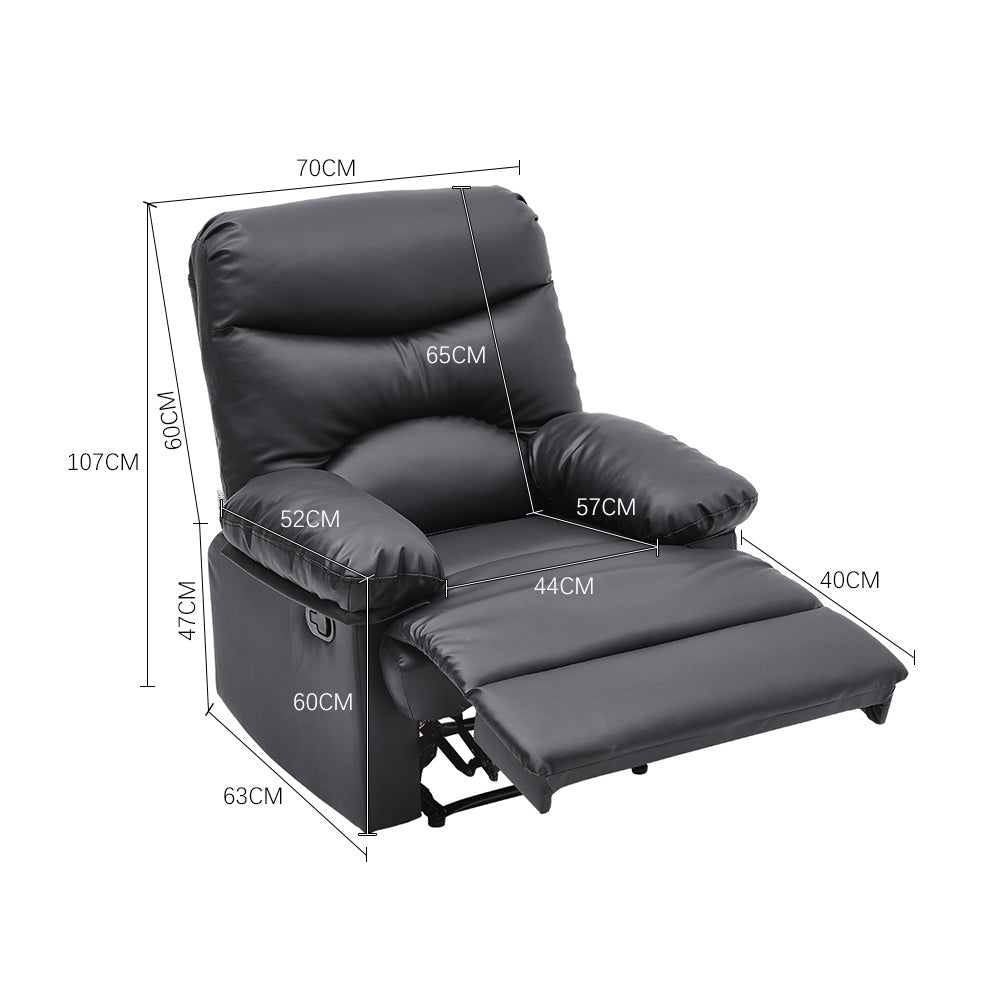 Black Manual Faux Leather Recliner Armchair