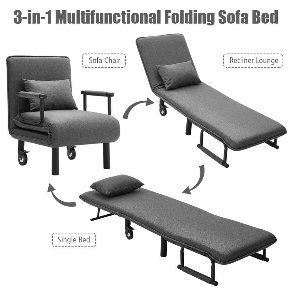 Gray 3 in 1 Foldable Sofa Bed with Pillows