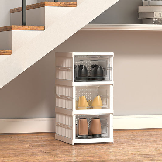 White 3 Tier Foldable Shoe Storage Box Unit