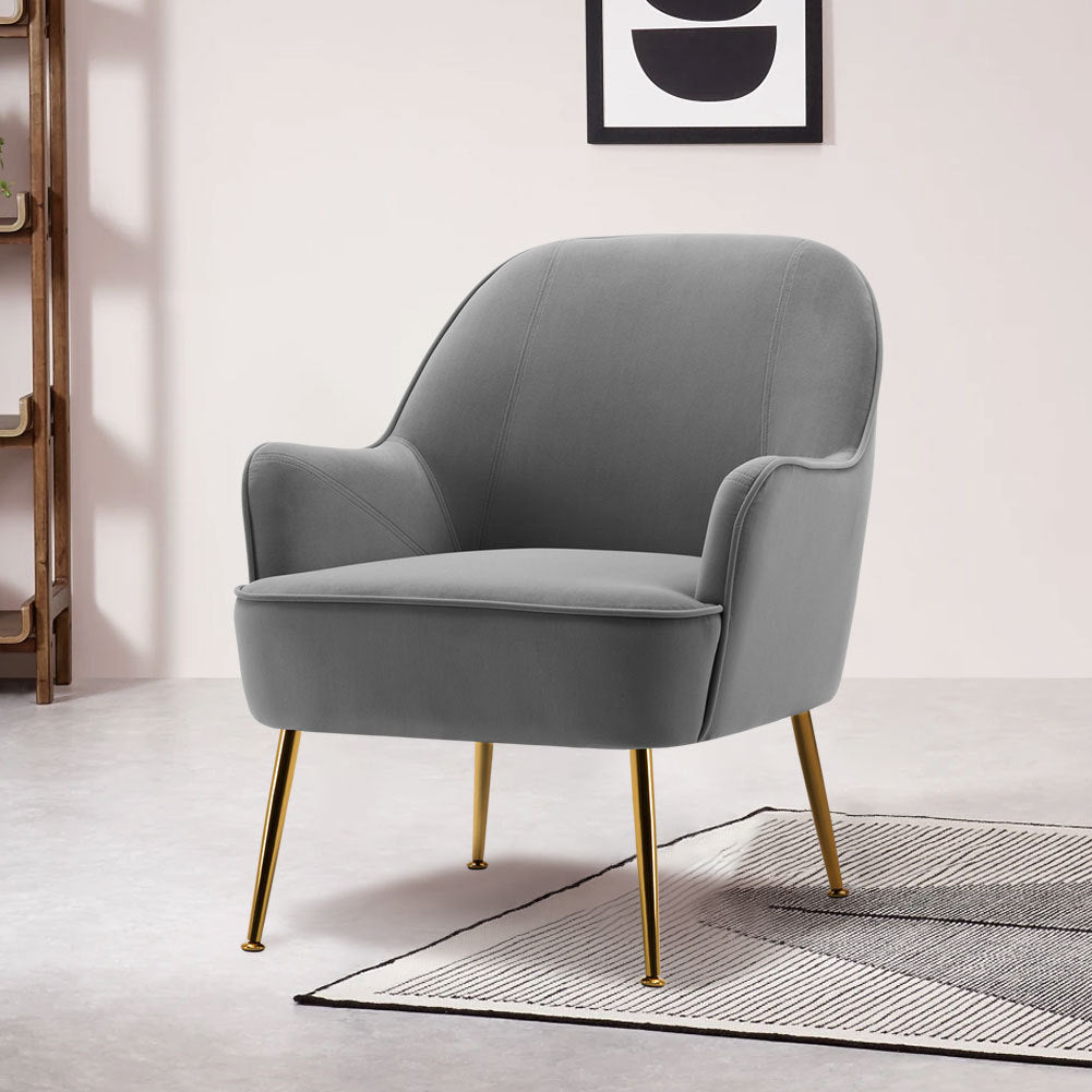 Leisure Velvet Armchair, Light Grey