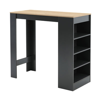 Black Wooden Bar Table with Open Shelves,Natural Table Top