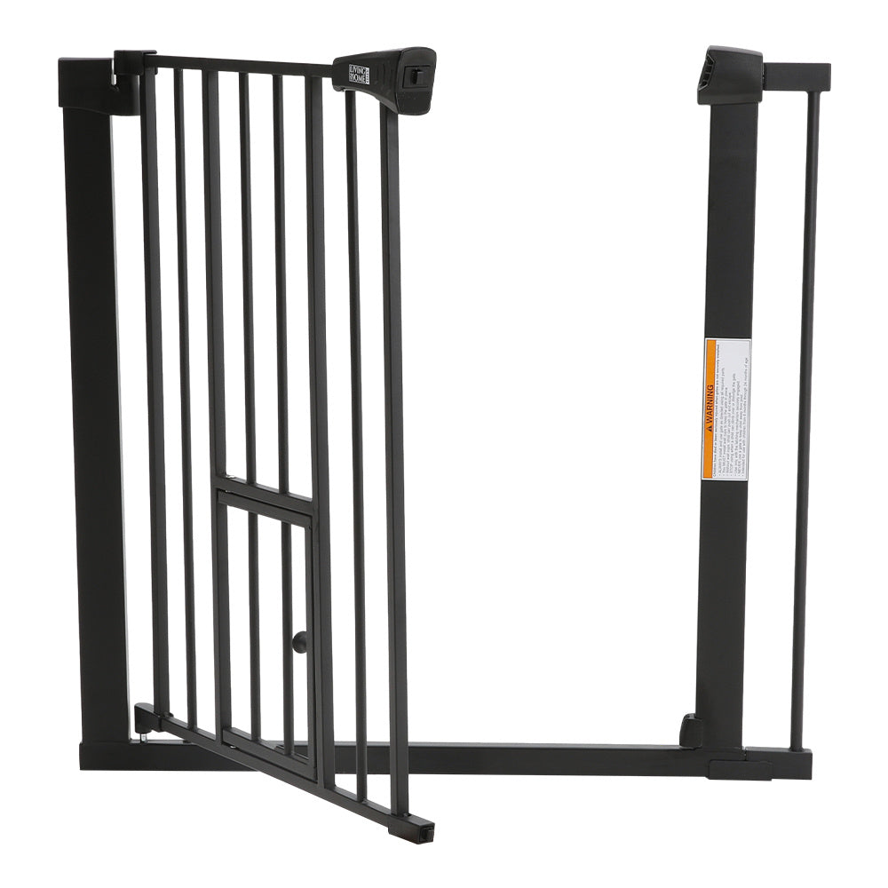 Black Pressure Fixed Stair Gate Safety Gate with Pet Door