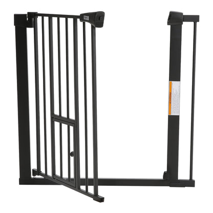 Black Pressure Fixed Stair Gate Safety Gate with Pet Door