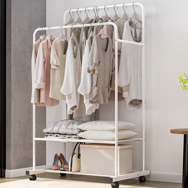 Rolling Clothes Rail Garment Rack Double Bar Clothing Shelf