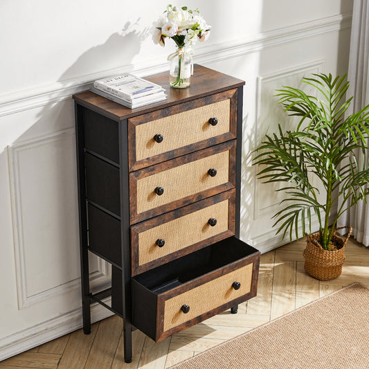 4 Drawer Rustic Rattan Storage Cabinet