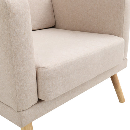 Beige Linen Upholstered Padded Armchair