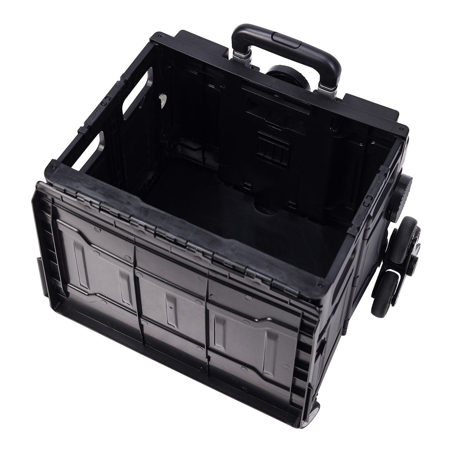 Black 50L Collapsible Rolling Utility Crate Shopping Cart with 8 Wheels