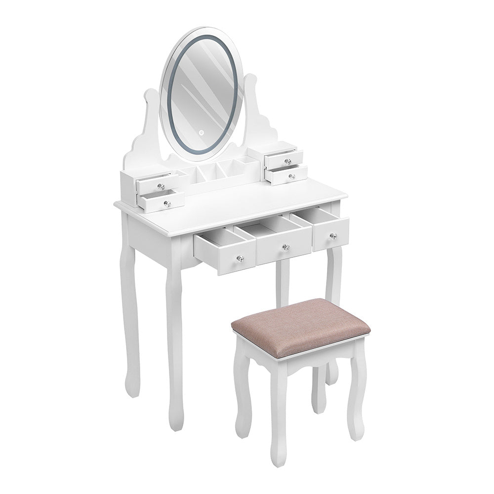 White Lighted Makeup Vanity Desk with Mirror and Stool