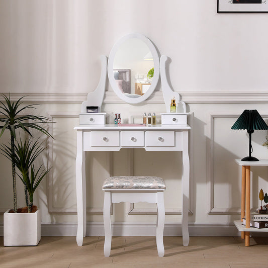 White 75cm Makeup Vanity Desk with Mirror and Stool