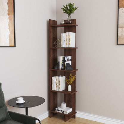 5 Tier Corner Storage Bookshelf Shelving Unit Walnut