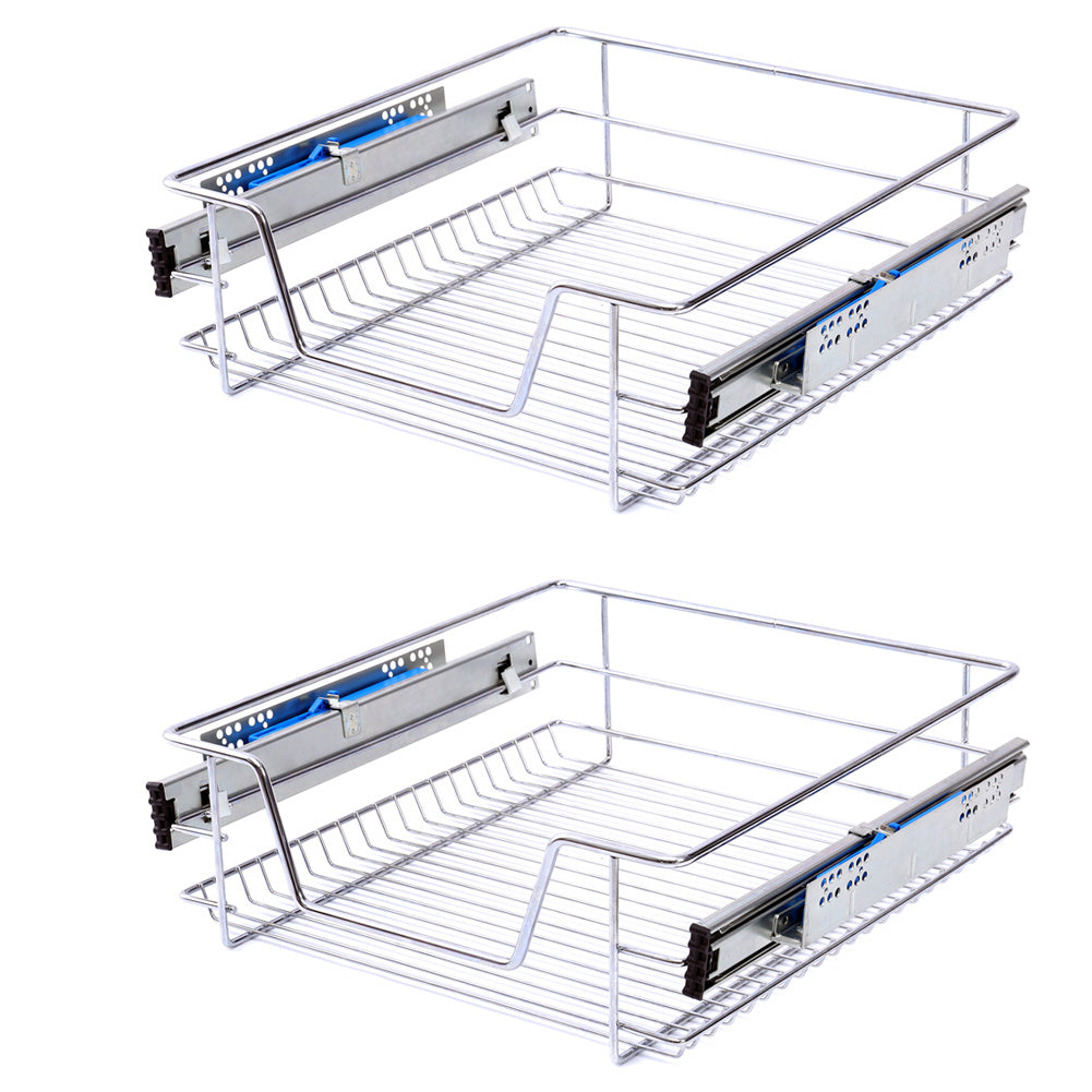 Set of 2 Pull Out Wire Basket Kitchen Cabinet Larder Organizer Cupboard Drawer, 60CM
