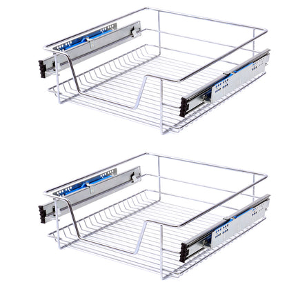 Set of 2 Pull Out Wire Basket Kitchen Cabinet Larder Organizer Cupboard Drawer, 60CM