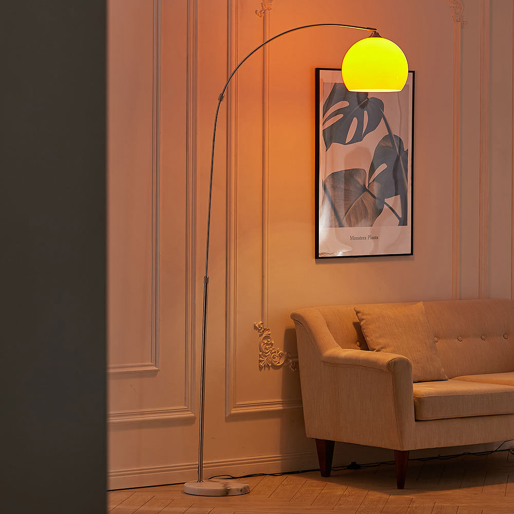 Arched Floor Lamp Tall Curved Design with Marble Base Orange Lampshade 145 to 220CM