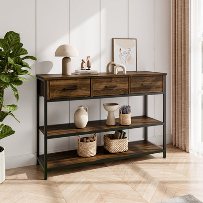 Vintage Console Table with Drawers and Shelves