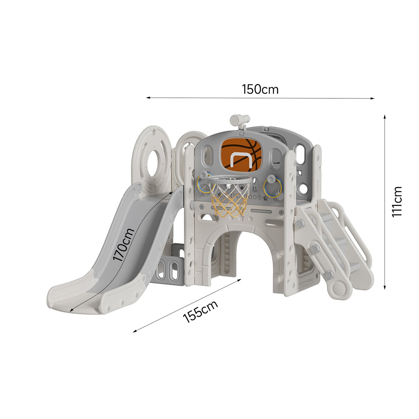 Grey Toddler Slide and Climber Playset with Basketball Hoop